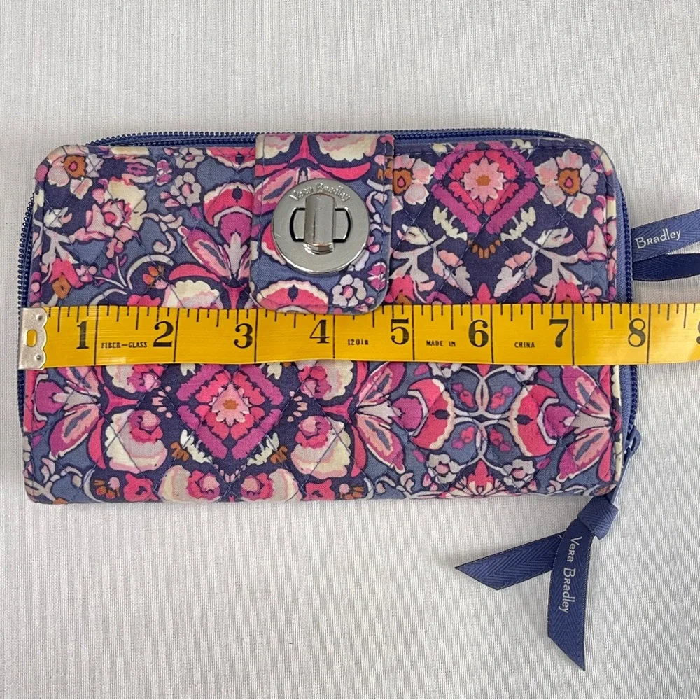 Vera Bradley Turn Lock RFID Full Size Wallet  Magenta Medallion print